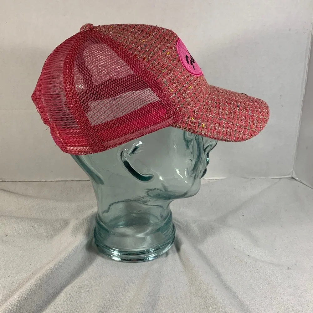 Women's Pink Tweed Trucker Hat with 'Fabulous' Logo